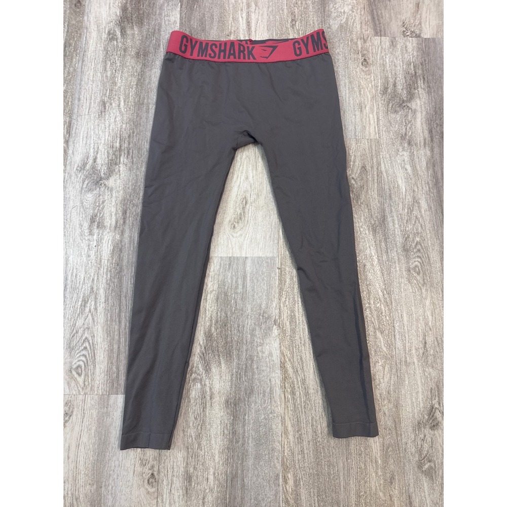 Gymshark Womens Seamless High Rise Leggings Gray Burgundy Logo Waistband Medium